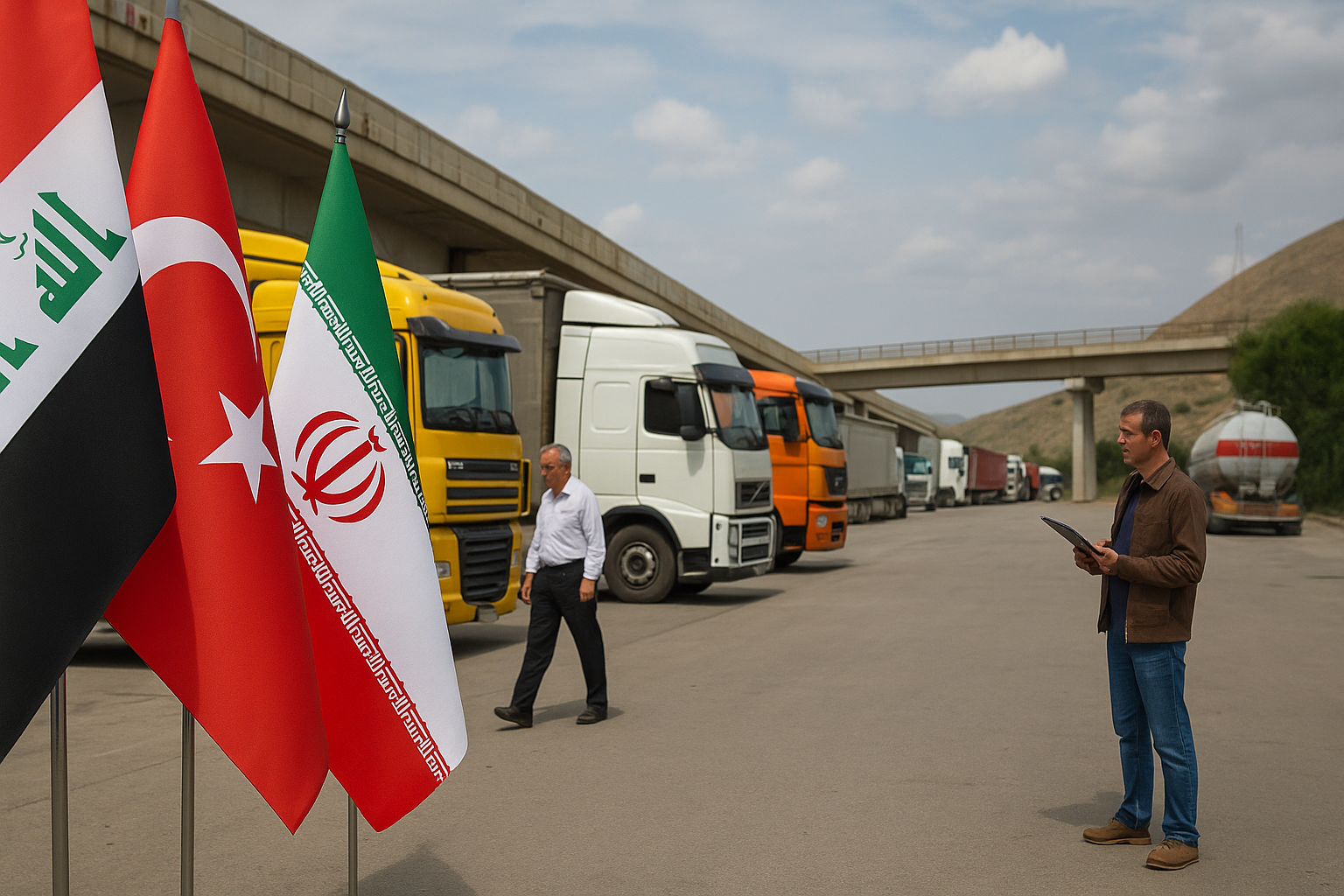 کامیون‌های صادراتی در مرز ایران، عراق و ترکیه